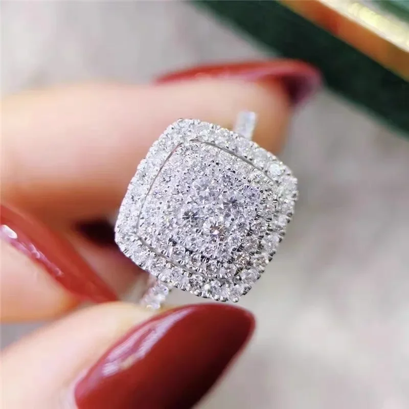 Women's Moissanite Engagement Ring, 925 Sterling Silver Square Design