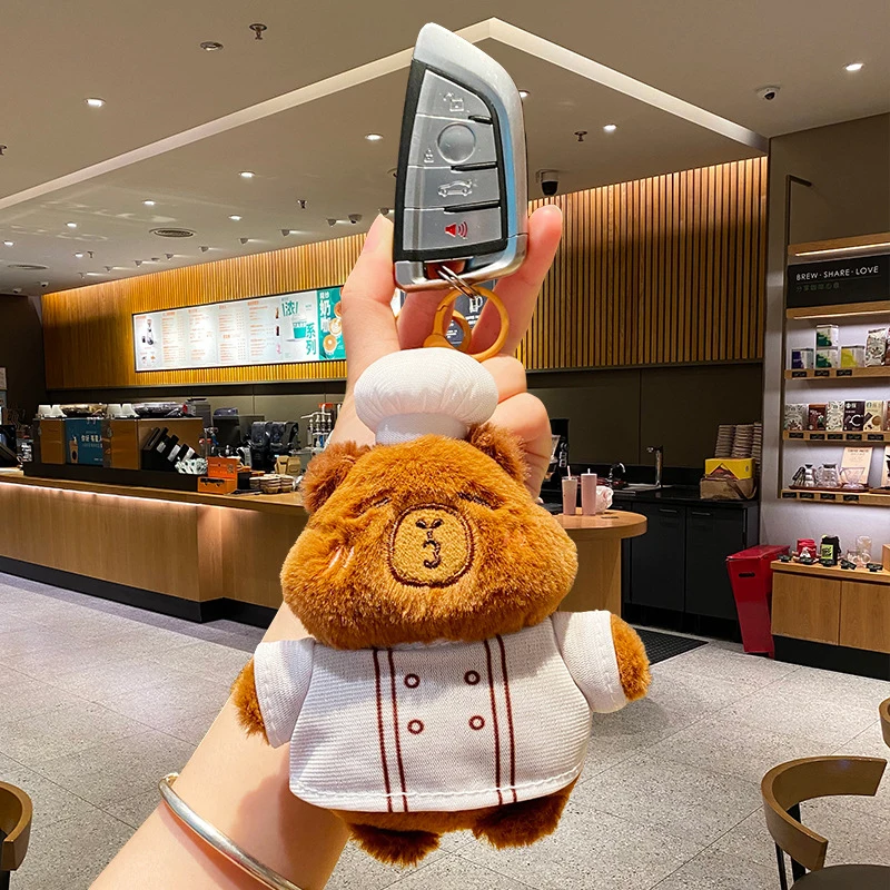 Kawaii Plush Doll Capybara Keychain Creative Capybara Firefighter Chef Plicemen Keychain Backpack Decoration Accessories Gifts