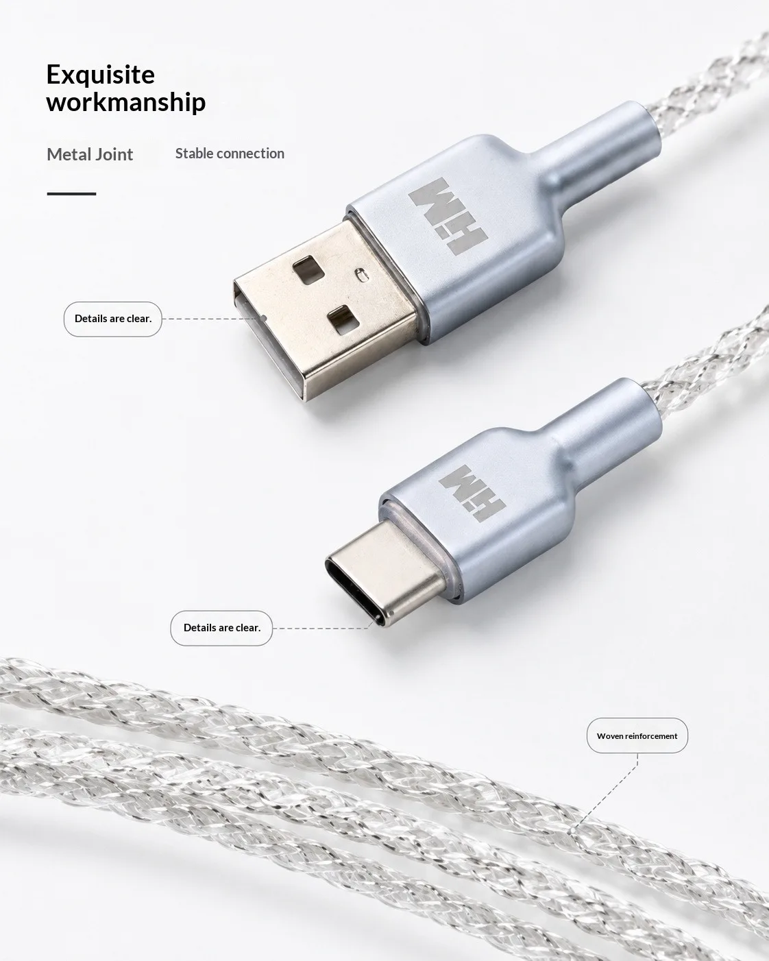 HMLAB RGB Glow Geflochtenes Datenkabel - Farbverlauf-Beleuchtung, USB-A auf Typ-C & USB-C auf Typ-C, Perfekt für Gaming-Tastaturen – Detail 3