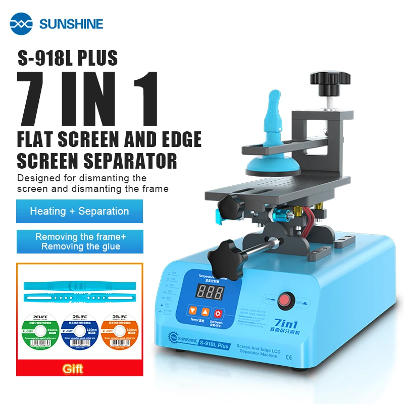 SUNSHINE S-918L Plus separatore schermo bordo 7 in 1 separazione schermo piatto e bordo multifunzionale per la riparazione del telefono