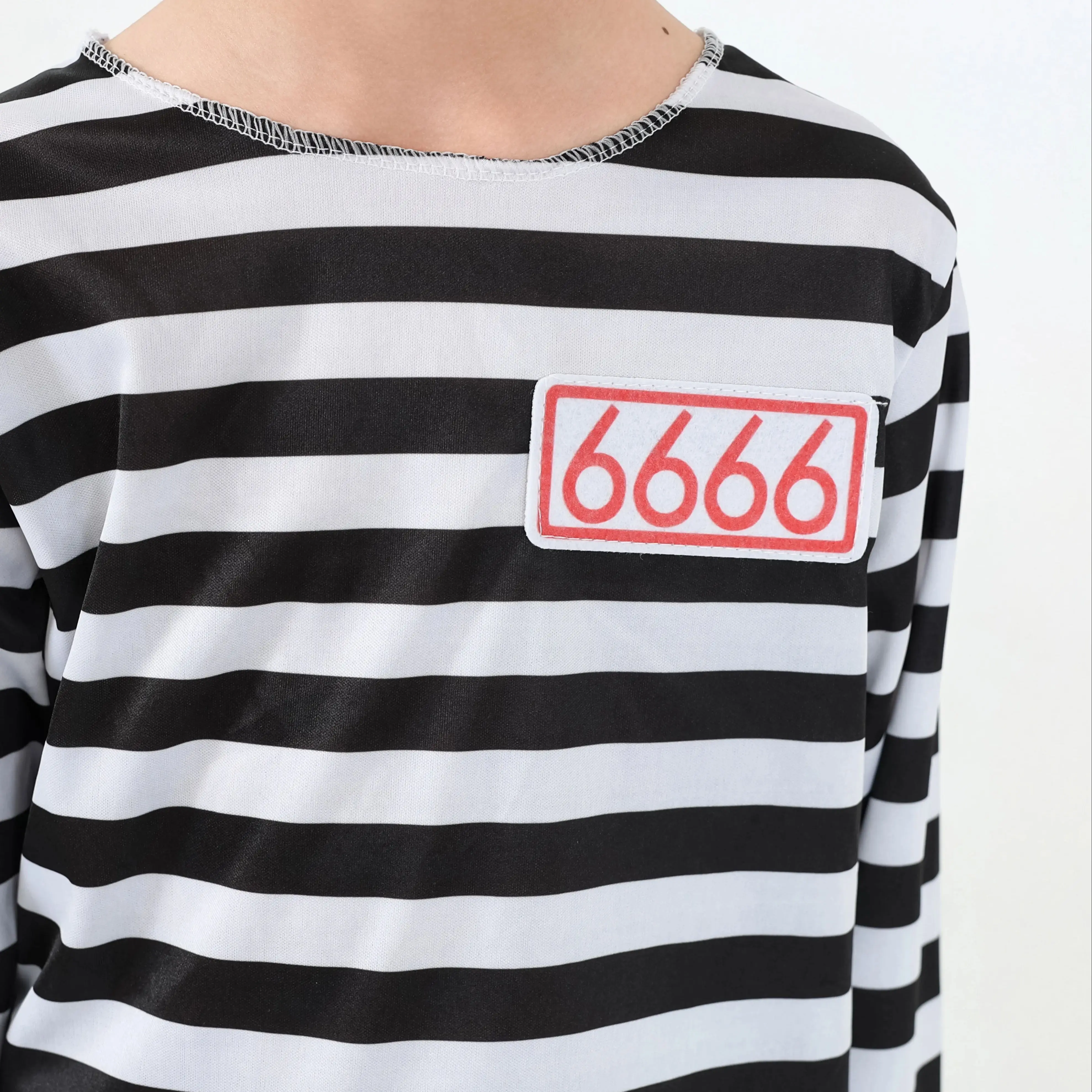 3-Piece Set of Funny Classic Black and White Striped Suit, Top, Pants, Hat, Halloween Fun Party Dress up Costume