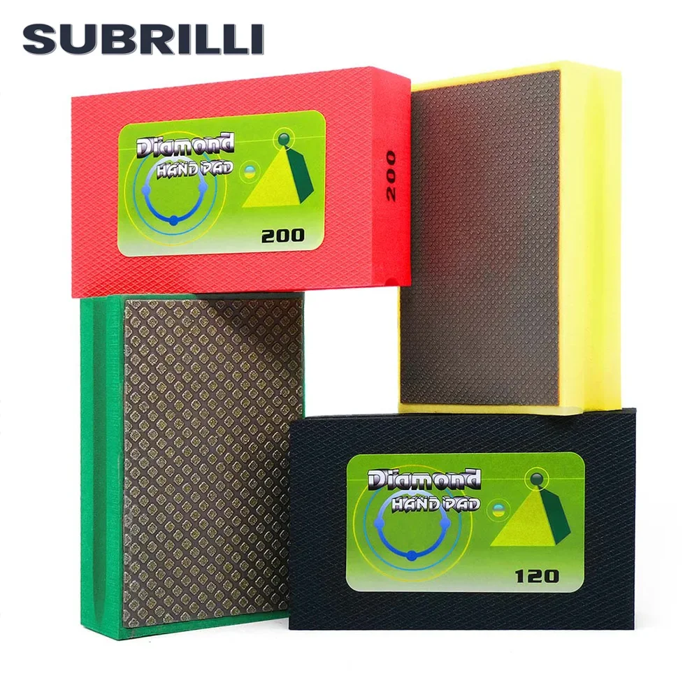 SUBRILLI 4pcs/Set Diamond Hand Polishing Pad Sanding Block For Granite Marble Ceramic Glass Electroplated Diamond Abrasive Pad