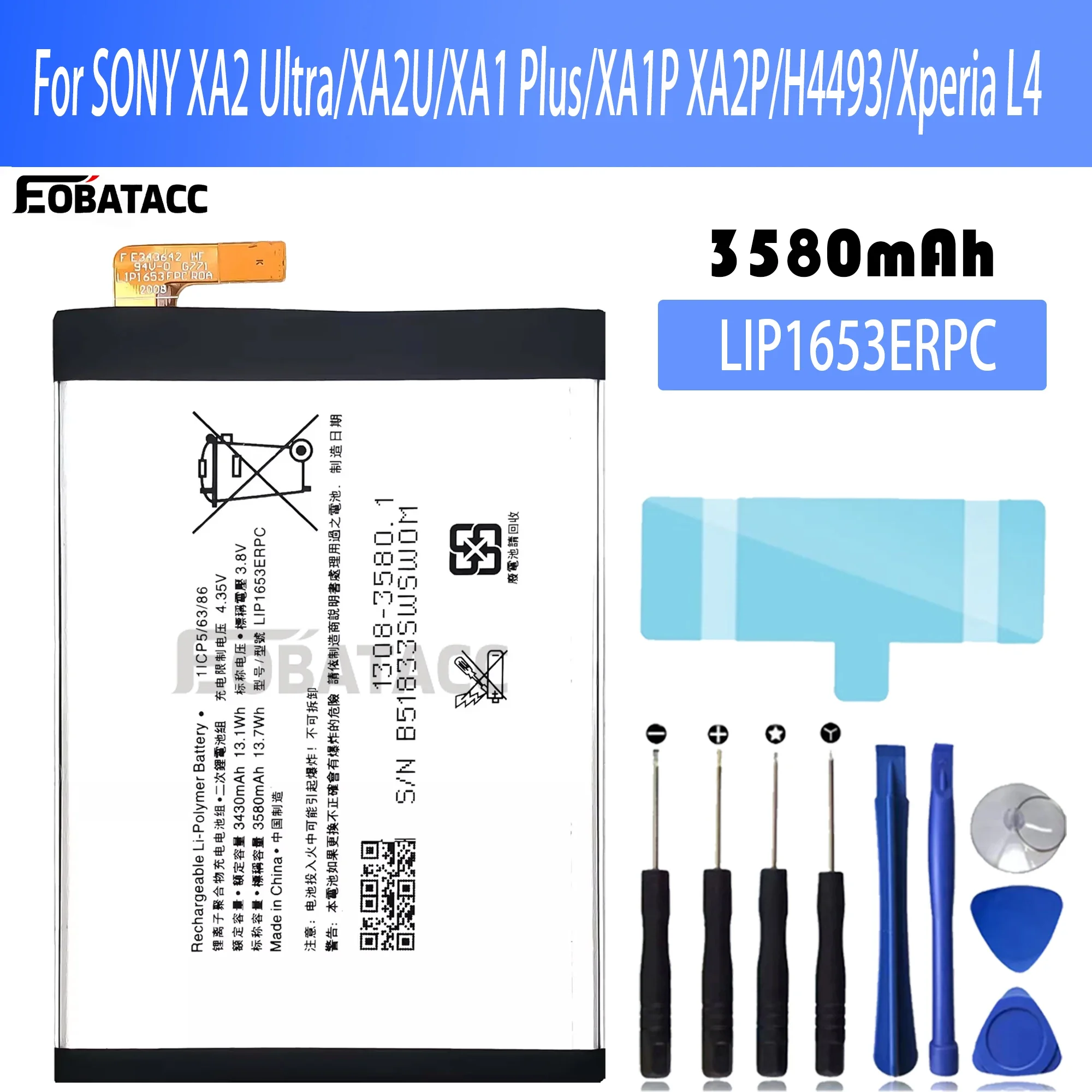 

100% New Original Battery LIP1653ERPC For Sony XA2 Ultra/XA2U/XA1 Plus/XA1P XA2P/H4493/Xperia L4 Battery + Free Tools