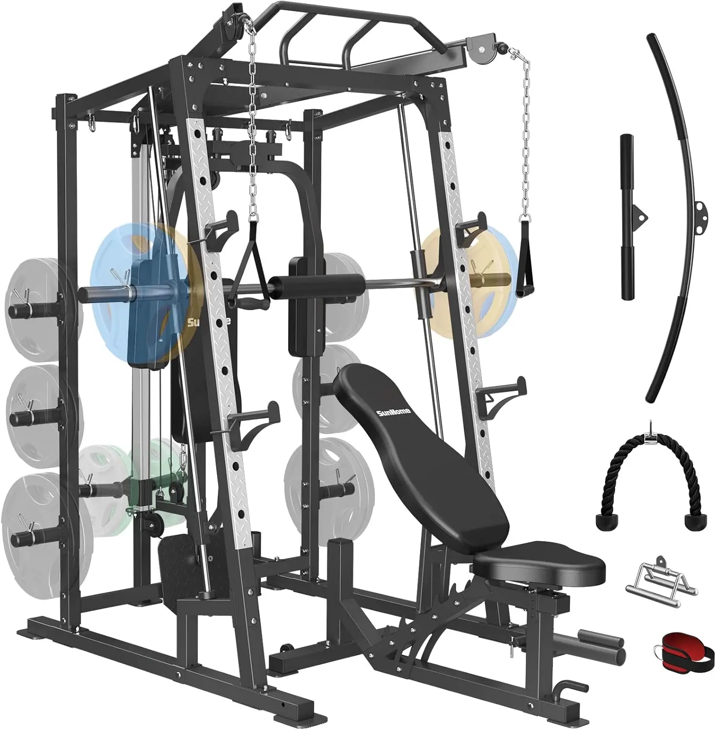 

SunHome Smith Machine, 2000LBS Power Cage Squat Rack with Smith Bar, Two LAT Pull-Down Systems, Cable Crossover Machine