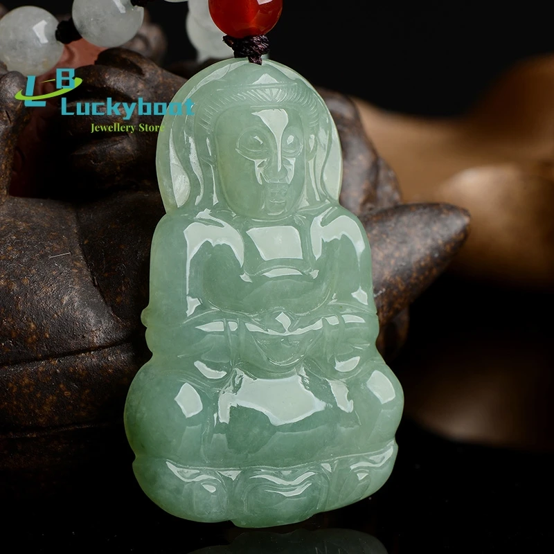 

Природный бирманский жадеит нефрит Гуаньинь Хрустальный драгоценный камень мужское ожерелье с подвеской