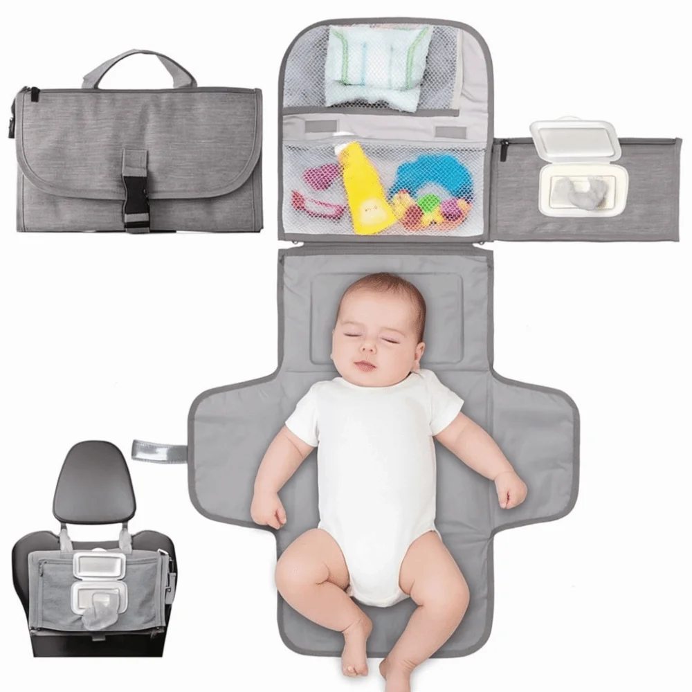 

Solid Color Baby Changing Pad 3 in 1 Multifunctional Foldable Diaper Bag Waterproof with Wipes Pockets Stroller Bag Travel