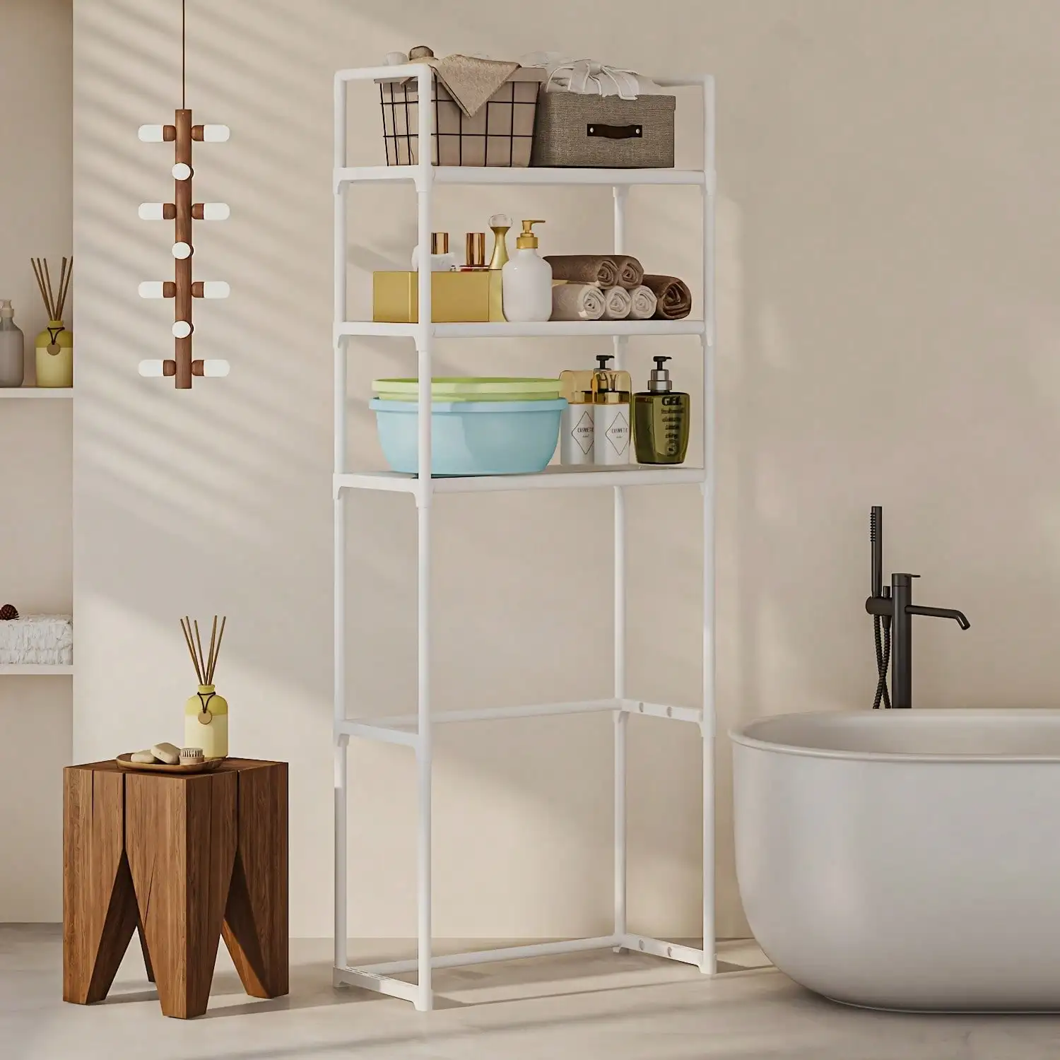 1pc 3-Tier Toilet Storage Rack Home Floor-Standing Bathroom Organizer No-Drill Simple Large Capacity