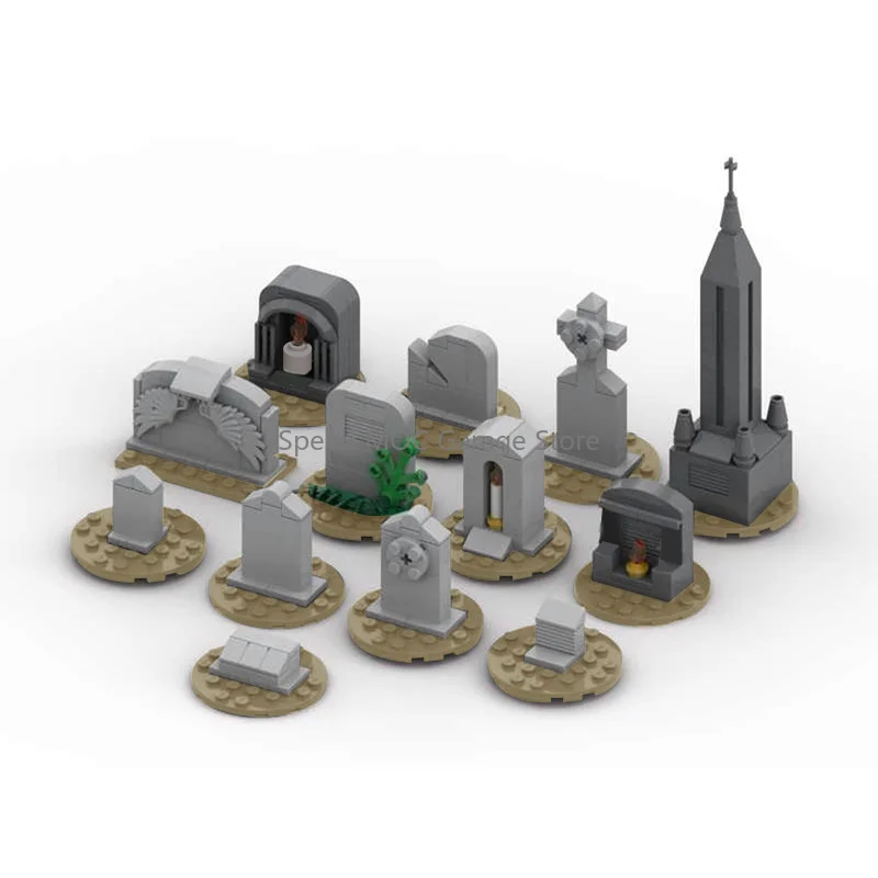 High-Detail Dark Style Tombstone Building Kit Halloween Graveyard Decor Small Particle Bricks Desktop Display Gift