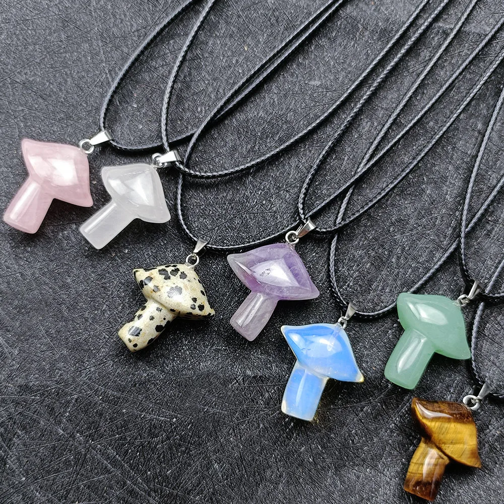 

Wholesale Natural Crystal Mushroom Pendant Amethyst Tiger Eye Quartz Stone Umbrella Shape Necklace Gift Jewelry