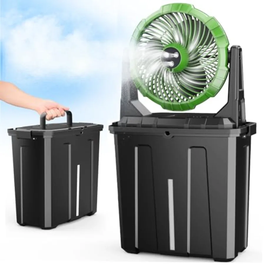 

Portable Misting Fan - 9L Bucket 10-inch Outdoor Fans for Patios/Camping/Beach/Golf etc. USB Rechargeable Battery Powered Floor