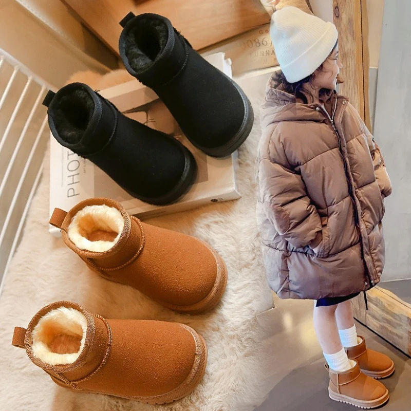 Winter ChildBoot2025New Retro FlatBoot Korean EditionGirls FashionBootsGirl Anti Slip Warm Soft Bottom SnowBoots ChildShort Boot