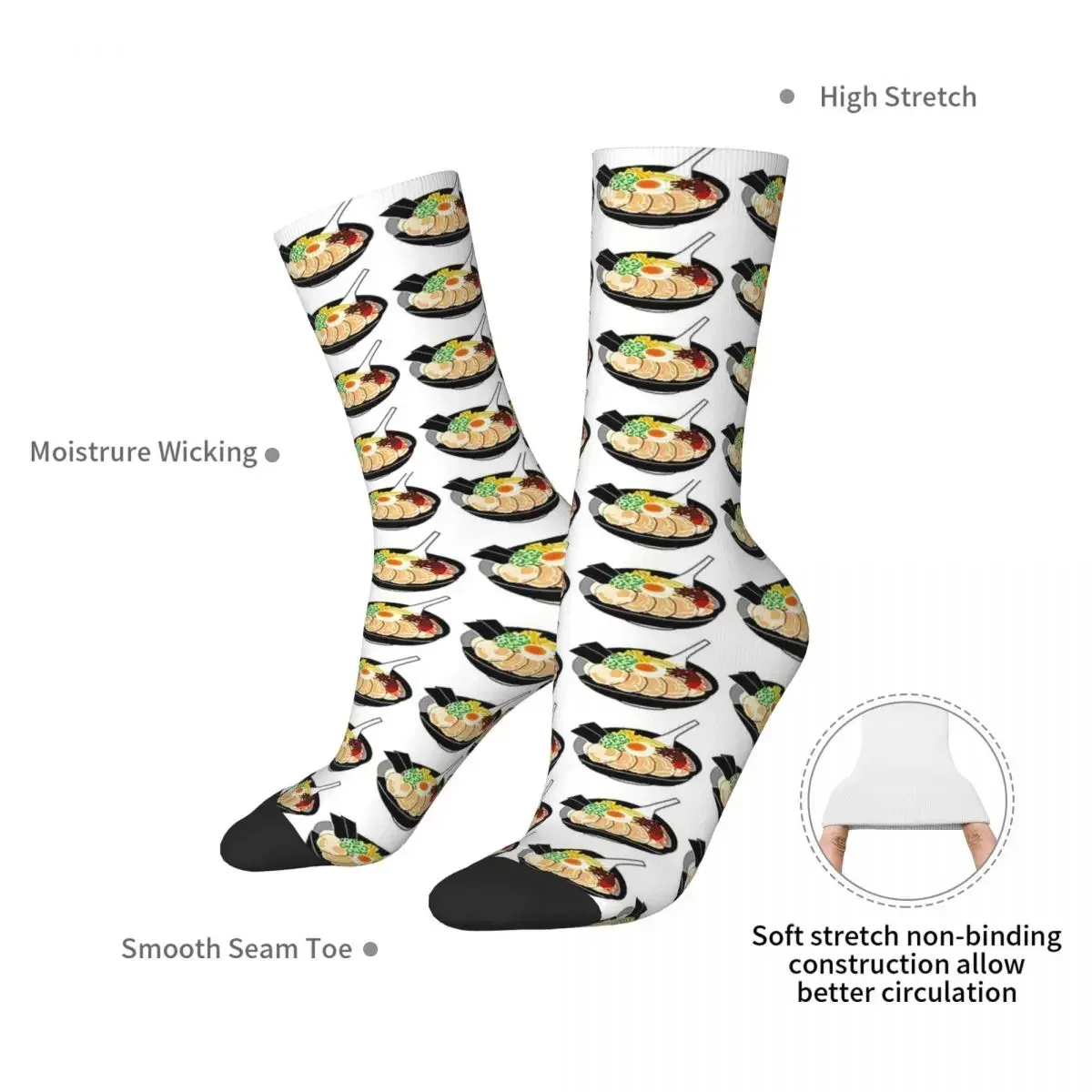 Ramen Noodles Bowl Looks Yummy Socks Harajuku Sweat Absorbing Stockings All Season Long Socks Accessories for Unisex Gifts