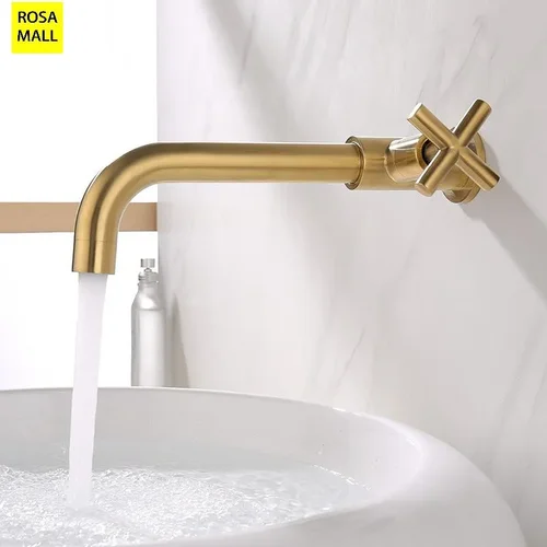 Imagen 2 del producto Grifo de latón negro mate, montaje en pared, grifo para piscina, grifos para lavabo, grifos para lavabo de jardín y baño, mezclador de agua fría individual, grifo de oro cepillado