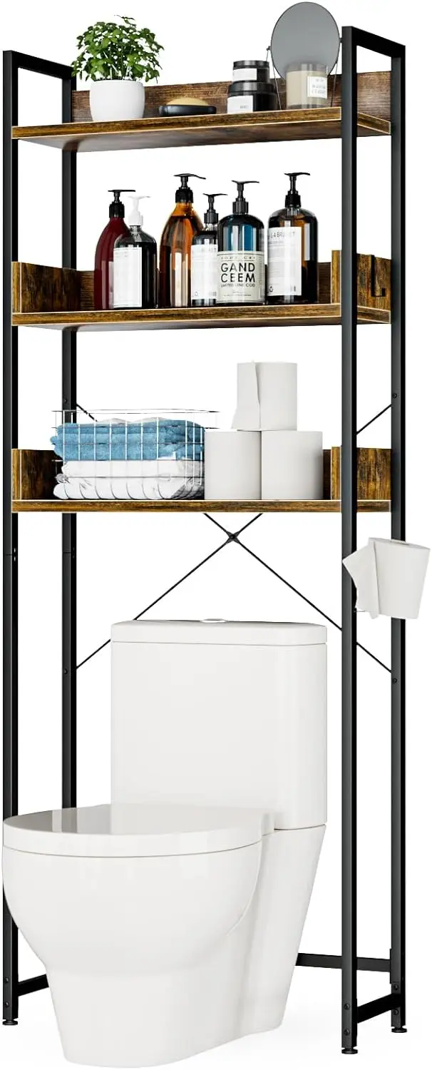 

OTK Over-The-Toilet Storage, 3 Tier Bathroom Organizer Shelf, Freestanding Space Saver with Toilet Paper Holder,