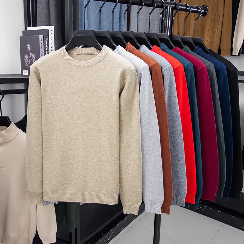 Halbminimalistischer Stil Herren Rundhals-Pullover Gestricktes Shirt Langarm-T-Shirt Frühling Dünner Loser Sweater T-Shirt Basis-Shirt – Detail 3