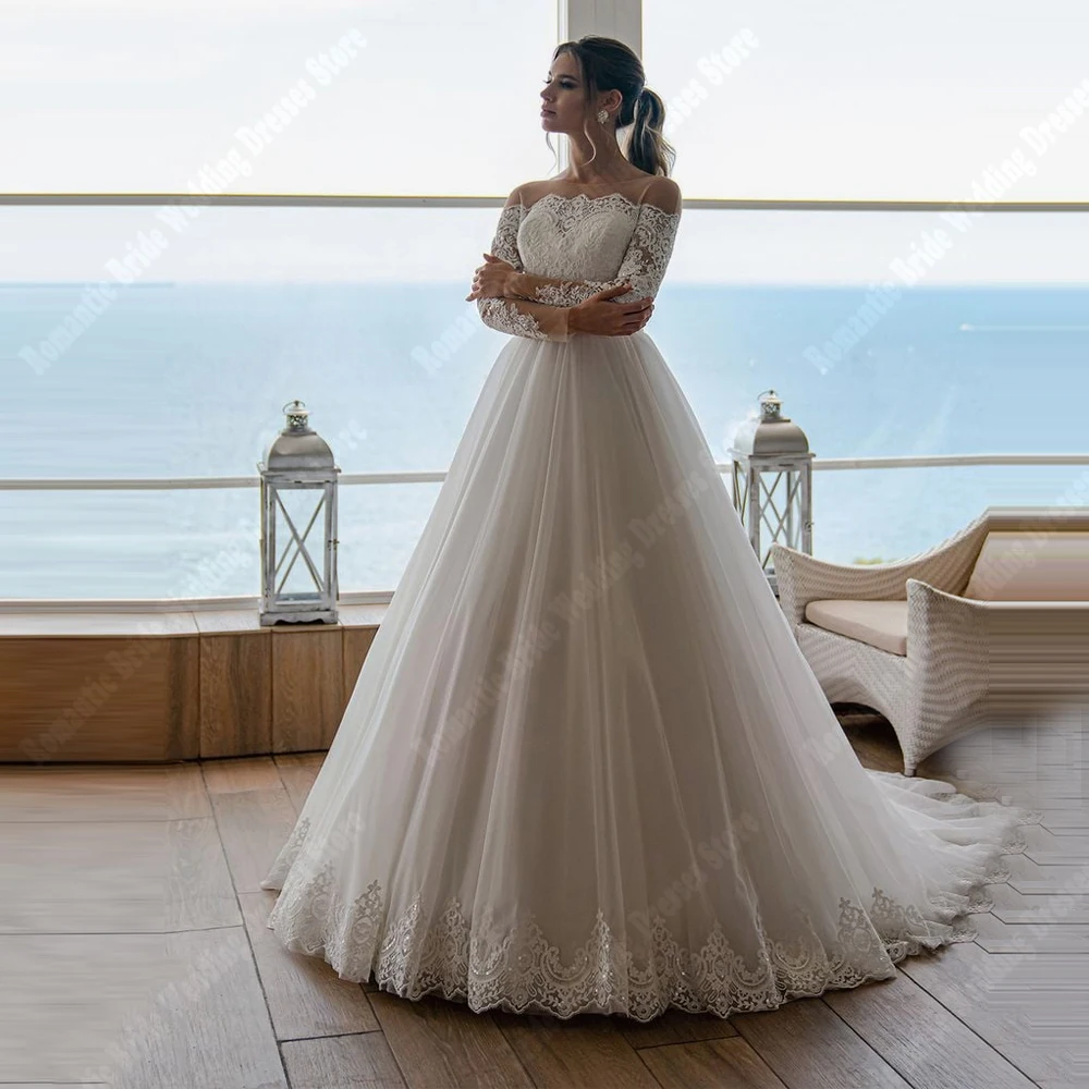 

Fascinating Lace Flower Printing Women Wedding Dresses Customized Off The Shoulder A-Line Bridal Gowns Embellishments Robes 2025