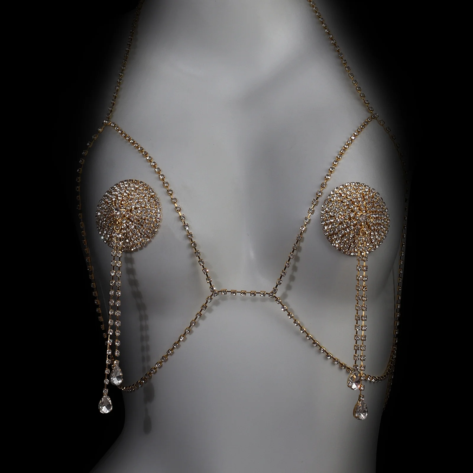 2pcs sexy fashionable water droplet pendant with rhinestone Chest chain suitable for nightclub partie beach vacation body chain