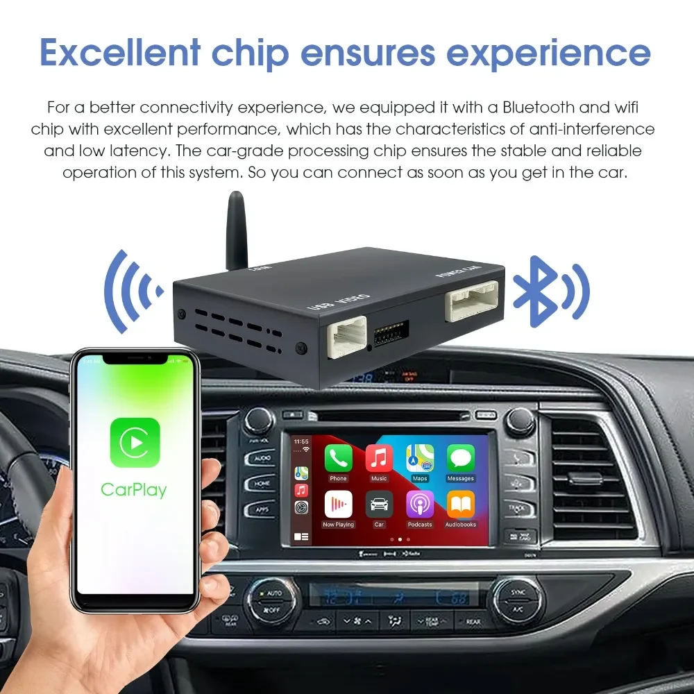 Kit de Retrofit Multimídia para Toyota Codec 2014 a 2019, Atualização de Tela OEM, Caixa Decodificadora, CarPlay Sem Fio, Android Auto