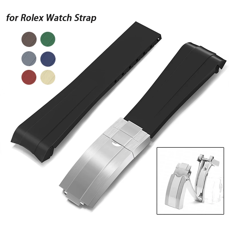 20mm Rubber Strap for Rolex Water Ghost Series Watch Band for Daytona Submariner GMT Waterproof Silicone Folding Buckle Bracelet