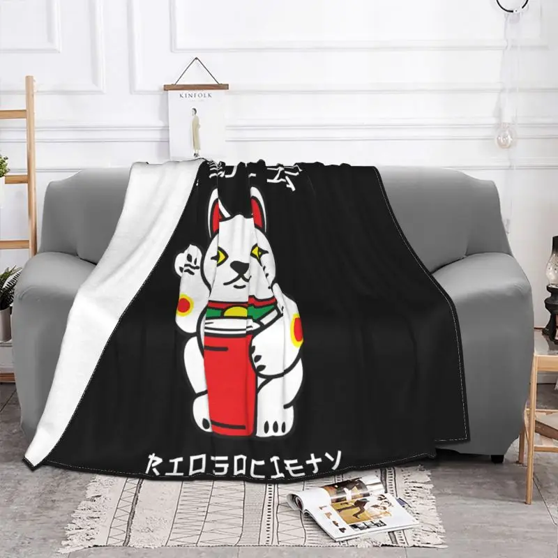 Riot Society Maneki Neko Chinese Lucky Cat Blanket Warm New Style Four Seasons Faux Fur Throw Machine Washable