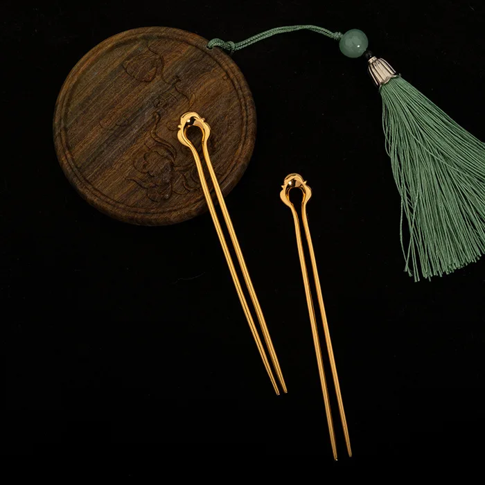 Hanfu Jewelry, Gold Plated Tang Dynasty Classical Hairpin, Step Swinging Double Ling, Grand Palace, Simple And Elegant