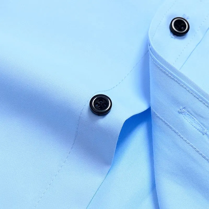 Mens Dress Shirts Long Sleeve Double Layer Collar Button Social Solid White Blue Korean Office Business Non Iron Slim Fit Cotton