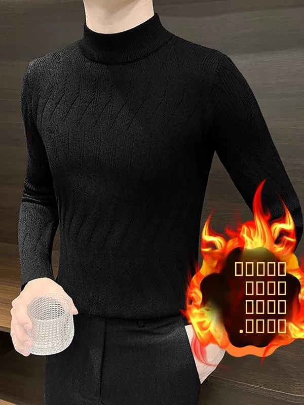 

Thiened Autumn Winter Knitted Sweater Men's f High Collar Knitwear Faionable Mid-Ne Turtlene Youth Dync Sle