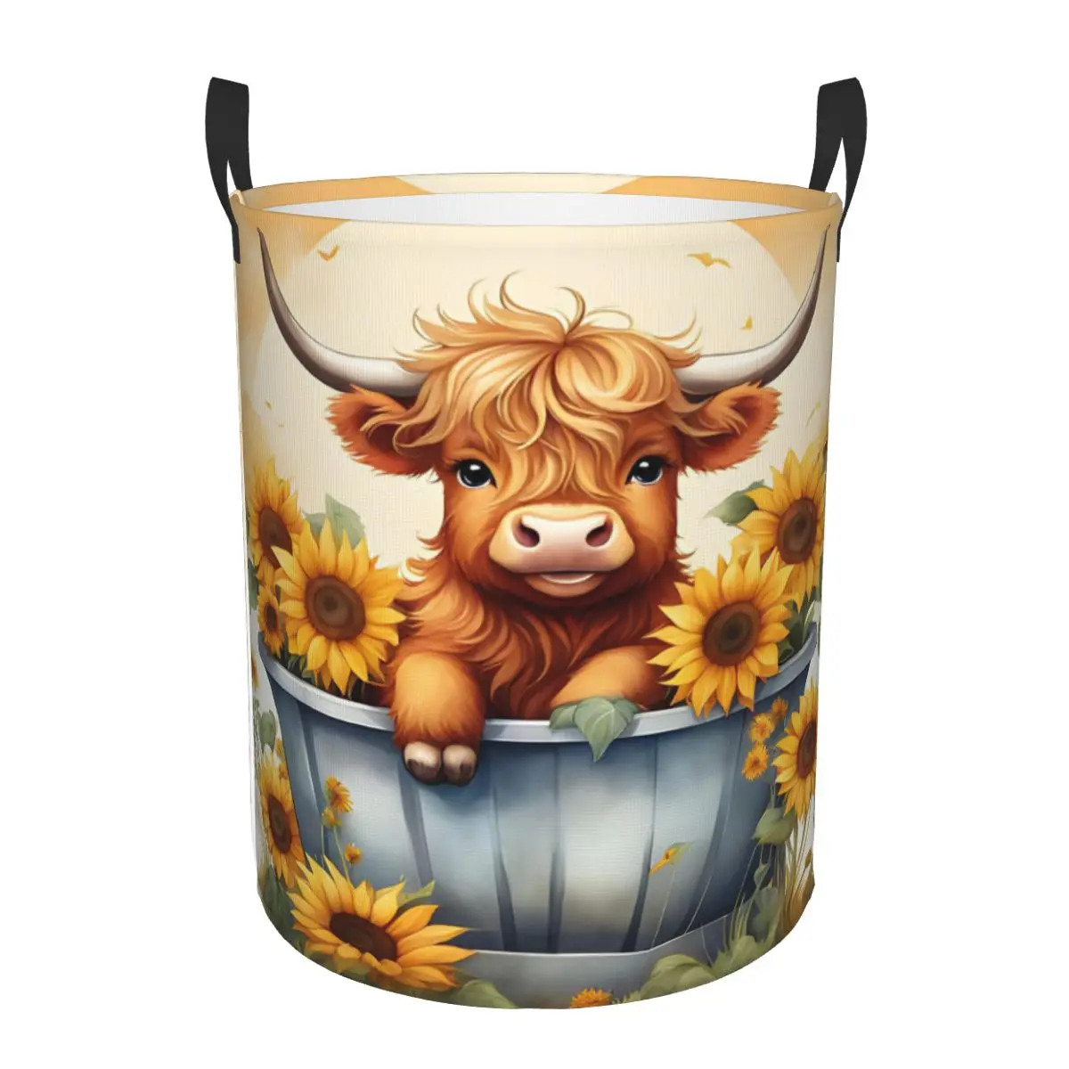 Custom Highland Cow And Flower Laundry Basket Collapsible Clothing Hamper Toys Organizer Storage Bins