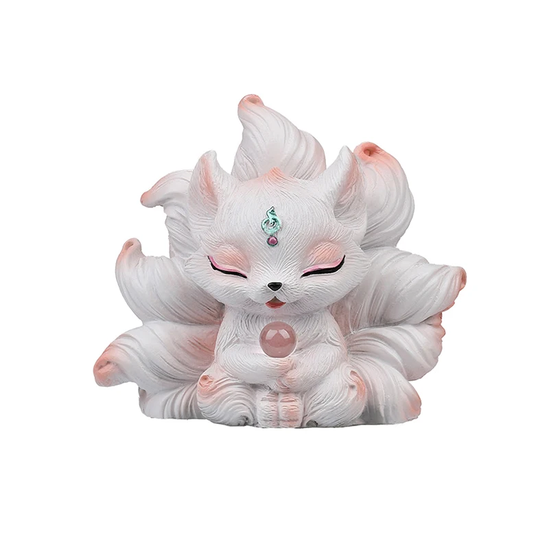 صغيرة لطيف الراتنج تسعة الذيل الثعلب المنمنمات تمثال غرفة نوم سطح المكتب التماثيل الحلي بيونيك الفن الجمالي ديكور المنزل #1