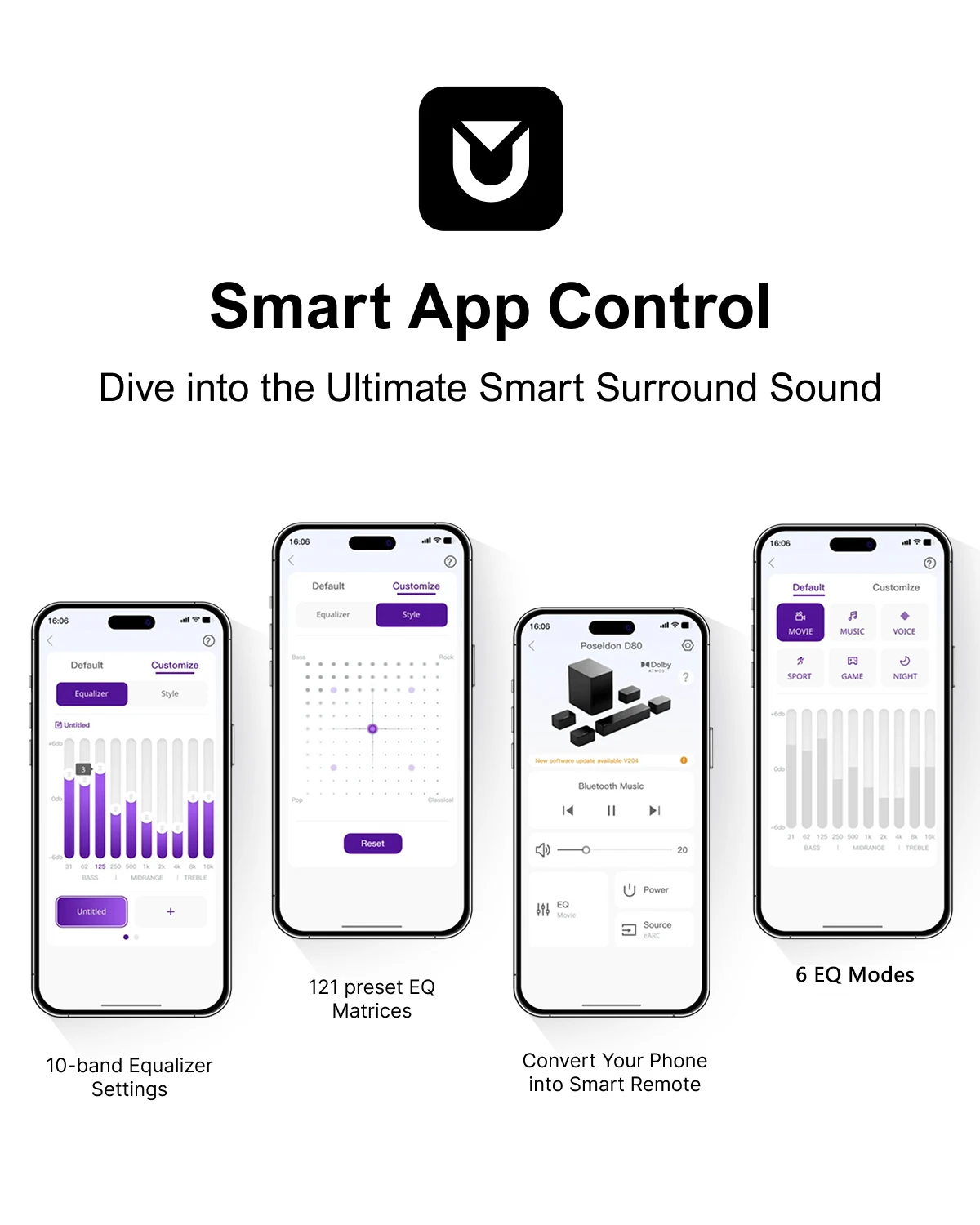 ULTIMEA 7.1ch Dolby Atmos Soundbar للتلفزيون، مكبرات صوت بلوتوث محيطة للمسرح المنزلي مع مضخم صوت لاسلكي، التحكم الذكي في التطبيق