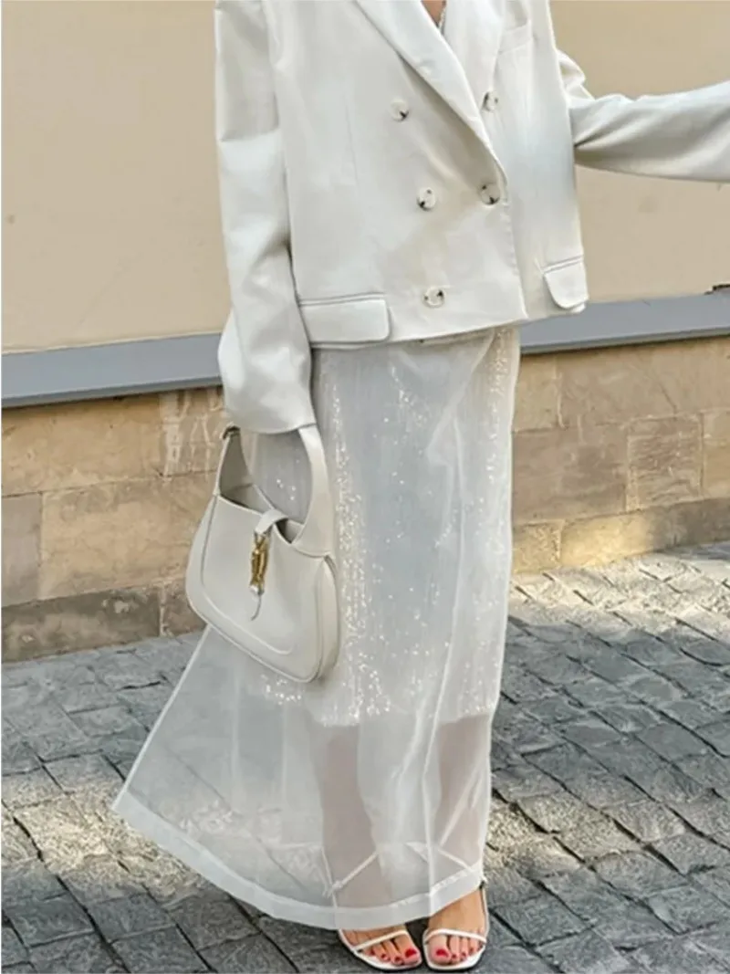 

Sexy Mesh Perspective Skirts For Women High Waist White Long Skirt Summer 2025 New Straight A-Line Party Evening Skirts Female