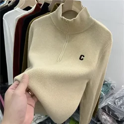 Knit Tops for Woman Turtleneck Off White Women's Sweater Zip-up Gigh Neck Jerseys Pullovers Y2k Vintage Streetwear Modern Warm