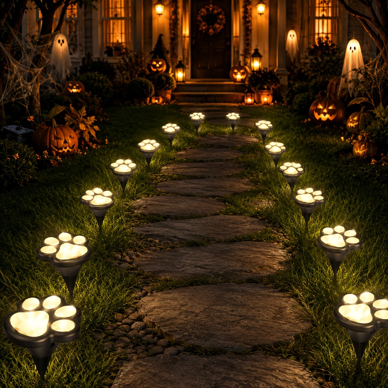4pcs Solar Cat Paw Lights, LED Animal Paw Print Garden Lamps, IP65 Outdoor Lawn Pathway Decor Lights for Yard Patio Holiday