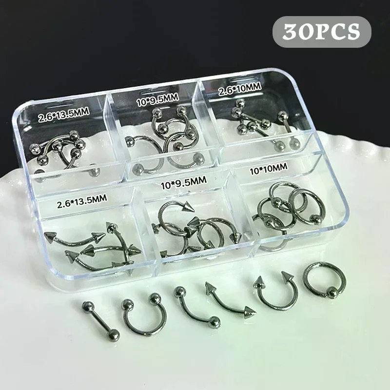 30pcs/box 6 Black/White 3d Nail Grids Piercing Punk Charm Metal Alloy Pierced Jewelry Decor Supply for Cool Girl