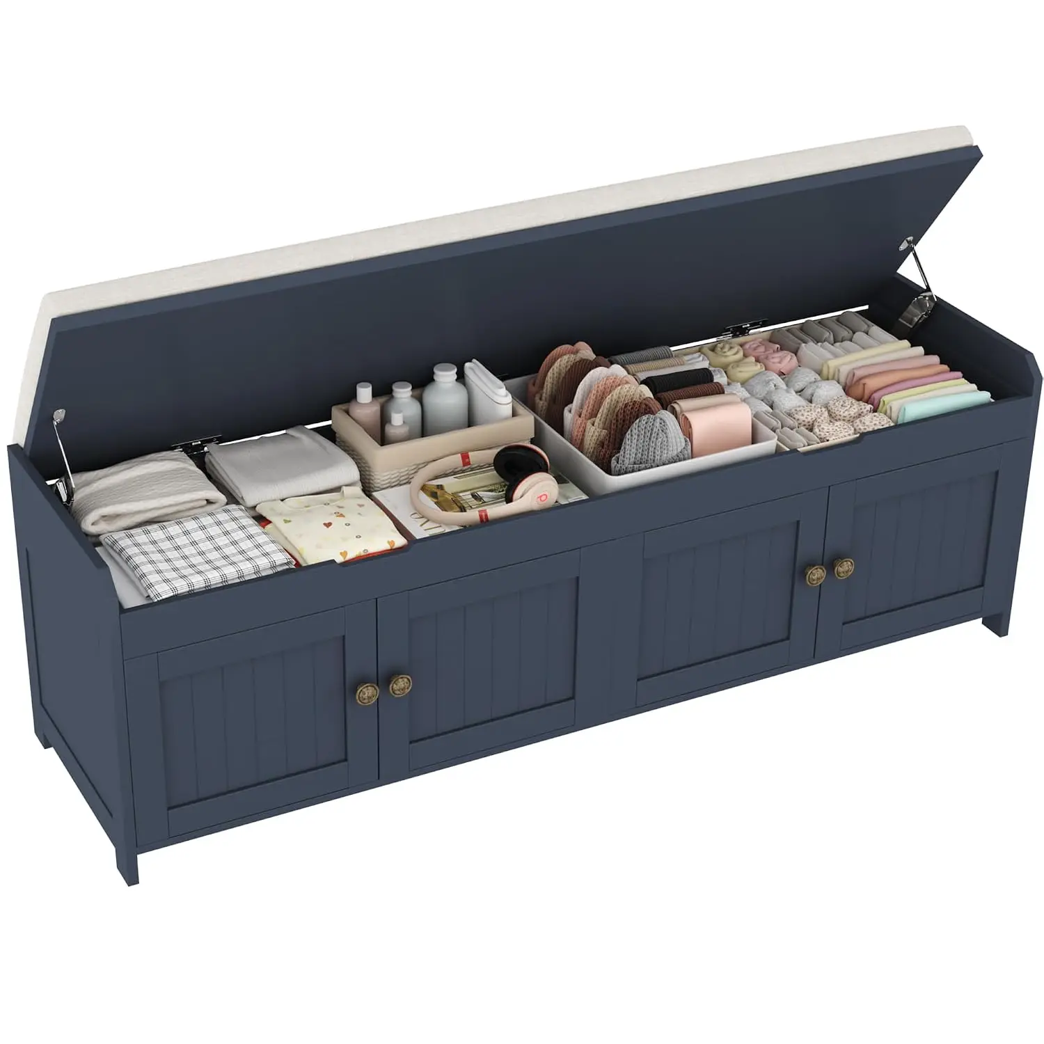 Shoe Bench with Lift Top Storage & Cushioned Seat, Wooden End of Bed Bench with Hidden Storage for Entryway Bedroom, Customized