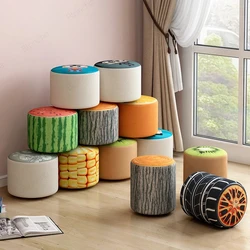 Bedroom furniture Modern Fruit Fabric Stool Small Step Footstool Dining Round Sofa Chair Ottomans Furniture Bedroom Wooden Bench