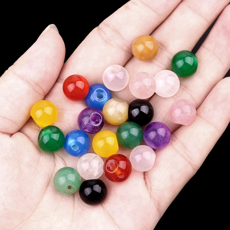 Natural Gemstone 10MM Button Round Beads Drilled 2.0mm Edge-hole for For Sewing Scrapbooking and DIY Crafts 10PCS