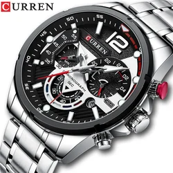 Curren 8395 Man Luxury WristWatch Male Waterproof Chronograph Men Watch Military Top Brand Silver Stainless Steel Sport Clock