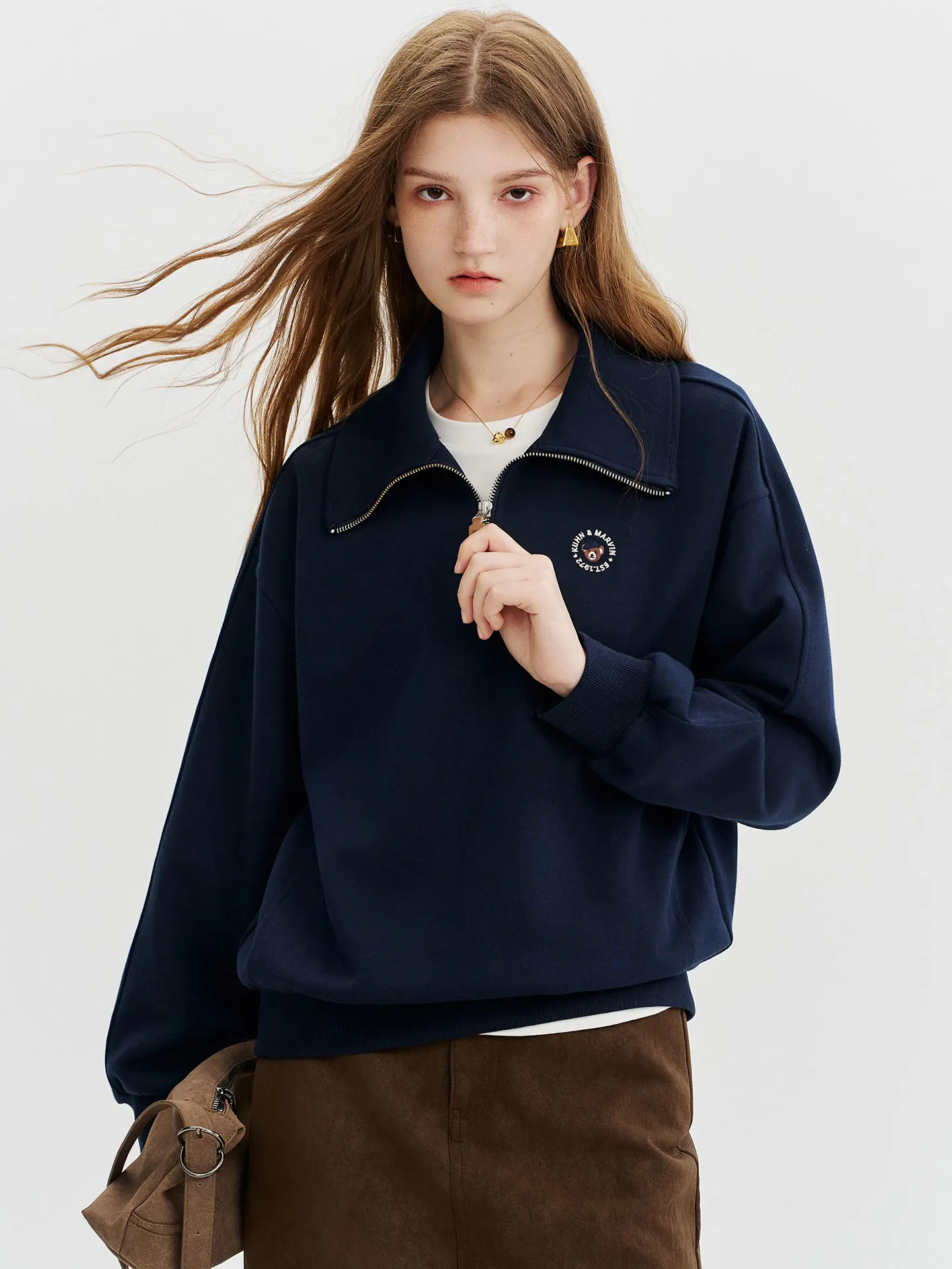 Loose Fit Zipper Long Sleeve Hoodie Women's Fashion Casual Wear Korean Style Breathable Comfortable Bear Pattern Sweatshirt