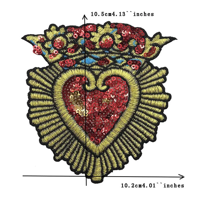 2Pcs Gold Sequin Sequined Crown Heart Pattern Patches Embroidery Applique Badges Clothing Decorated Crafts Sewing Badges