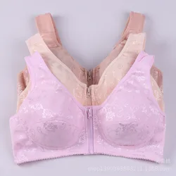 Middle aged and elderly lingerie women's oversized front zipper bra thin elderly bra lace breathable pure cotton vest style