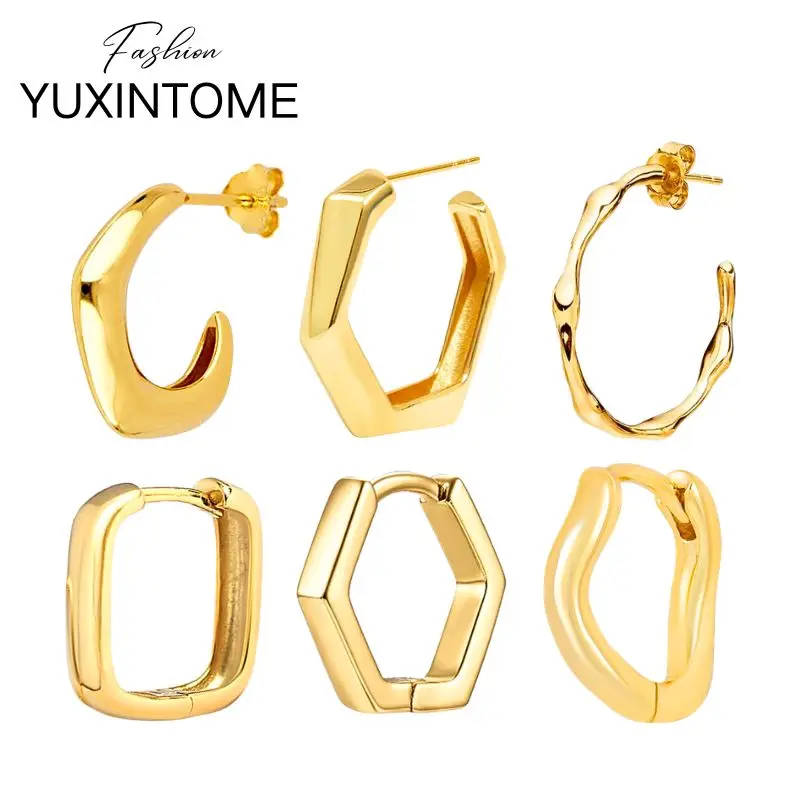 925 Sterling Silver Needle Minimalist Polygon C Shape Stud Earrings Women's Vintage Geometry Hoop Earrings Party Fashion Jewelry