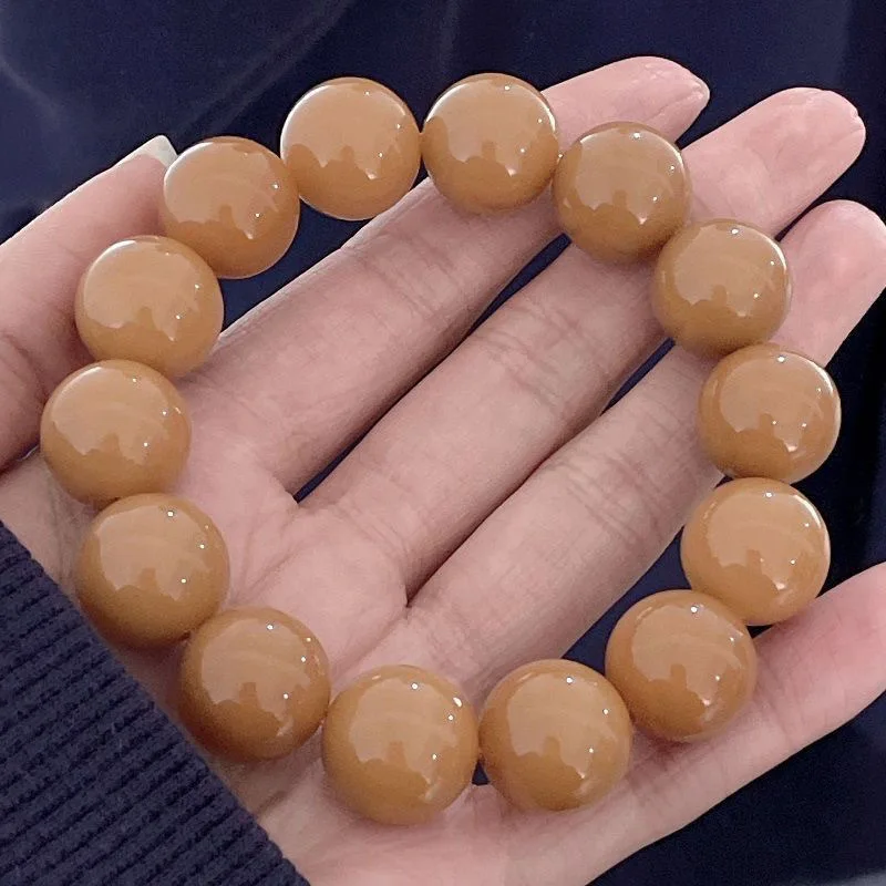 

Natural Jadeized Old Material Bodhi Root Bracelet, 15mm Large Bead Green Grape Multi-Gem Buddhist Rosary, Men's Retro Handheld