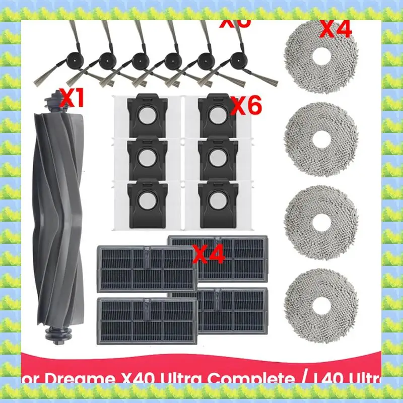 FZFZ Per Dreame X40 Ultra Complete/L40 Ultra Robot Aspirapolvere Parti di Ricambio Spazzola Laterale Principale Filtri Hepa Sacchetti Per La Polvere