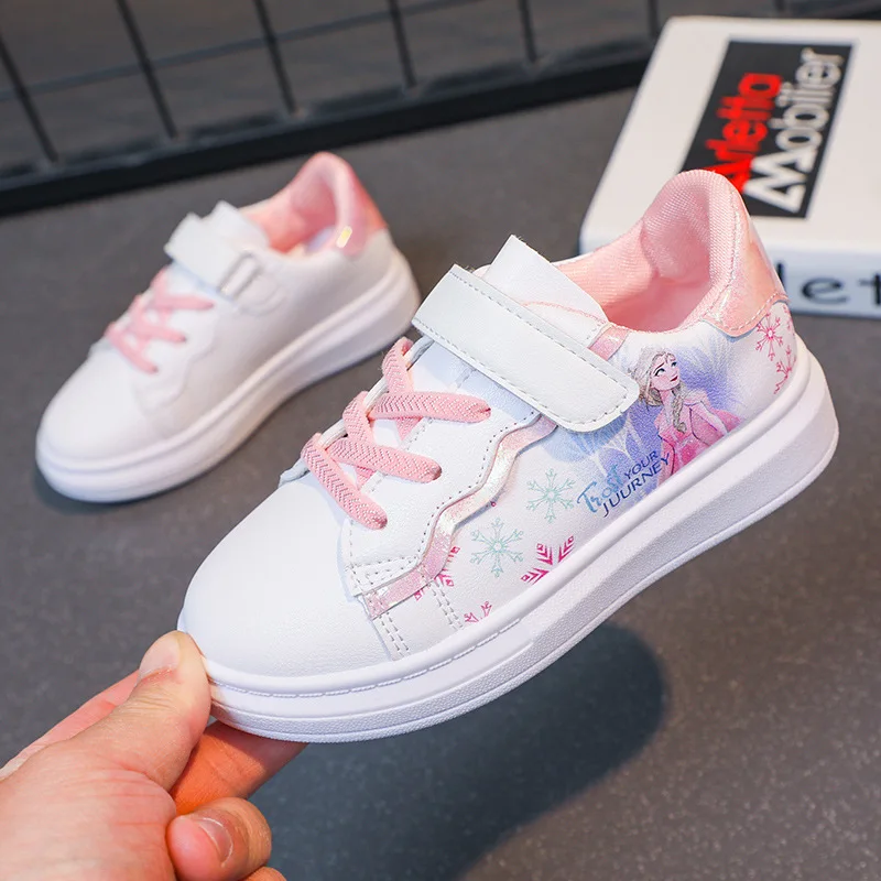Disney Kids Girls Shoes 2024 Autumn Children Sneakers Girls Elsa Frozen Princess Casual Sport Shoes Student Shoes Teen Shoes