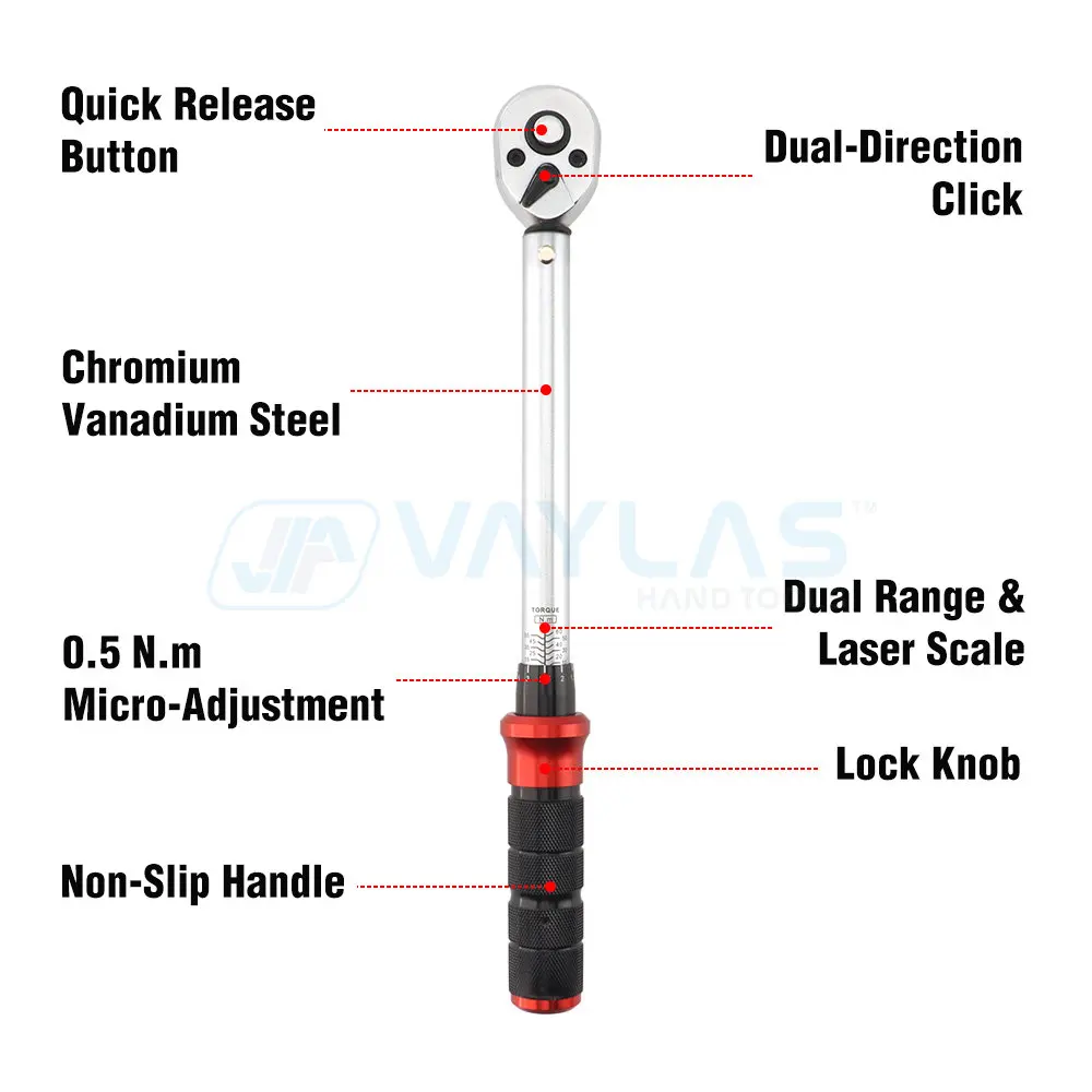 3/8 Inch Drive Click Torque Wrench 10-60N.m. / 9.2-46.1 Lb.ft Dual Direction Adjustable Torque Wrench for Bicycle Motorcycle Car