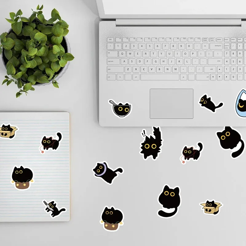 500Pcs Black Cat Sticker Rolls Funny Cartoon Cat Meme Cute Label Decals Crafts for Laptop Guitar Skateboard Decor School Rewards