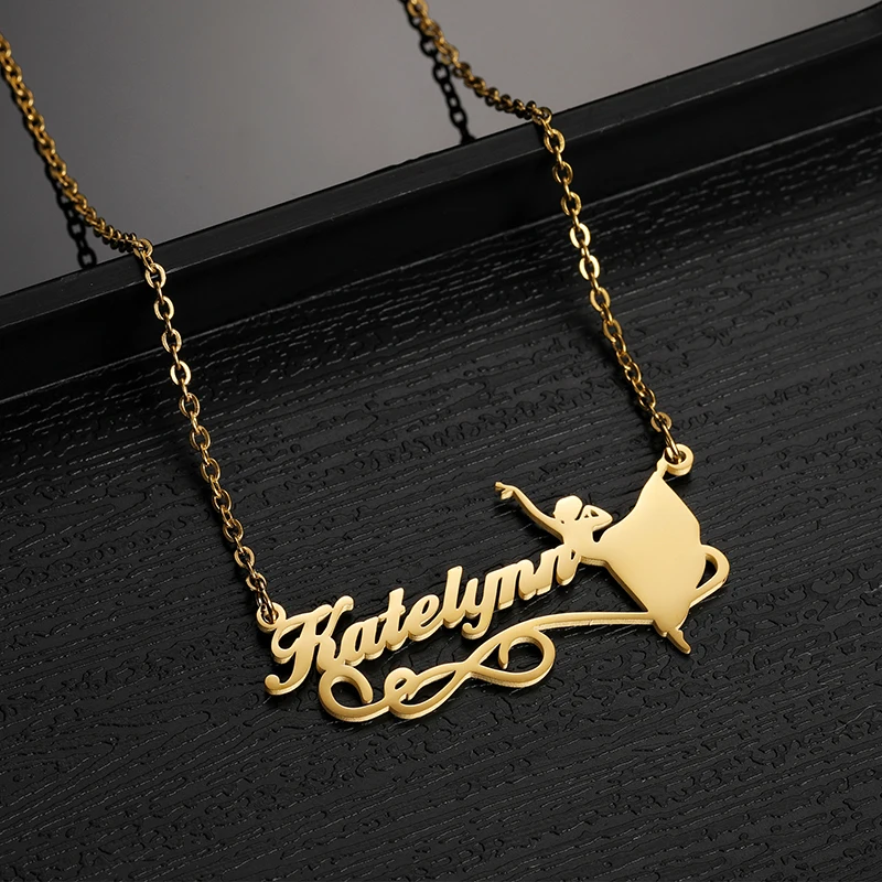 Romantic Girl Necklace Personalized Stainless Steel Name Chain with Dancing Girl Pendant Custom Fairy Style Necklaces for Women image 3