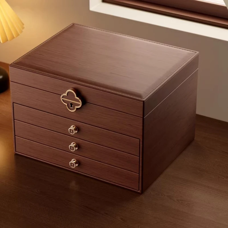 

Шкатулка для украшений из орехового дерева с текстурой под дерево, большая вместимость, органайзер для хранения ожерелий и колец, элегантный подарочный футляр для женщин, витрина для ювелирных изделий