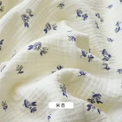 135x50/200cm Blue Small Floral Soft Double-Layer Crepe Fabric For Bedding Home Wear Women's Pajama Handmade DIY Fabric YHTJ0156
